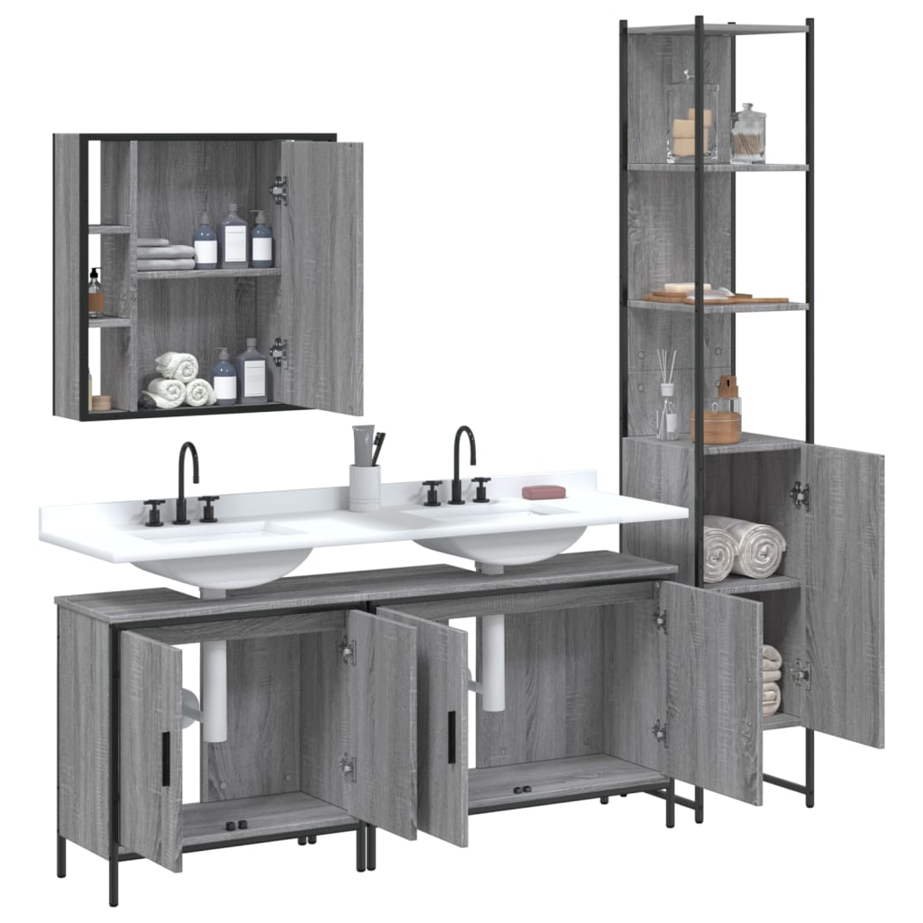 vidaXL 4 Piece Bathroom Cabinet Set Grey Sonoma Engineered Wood 4