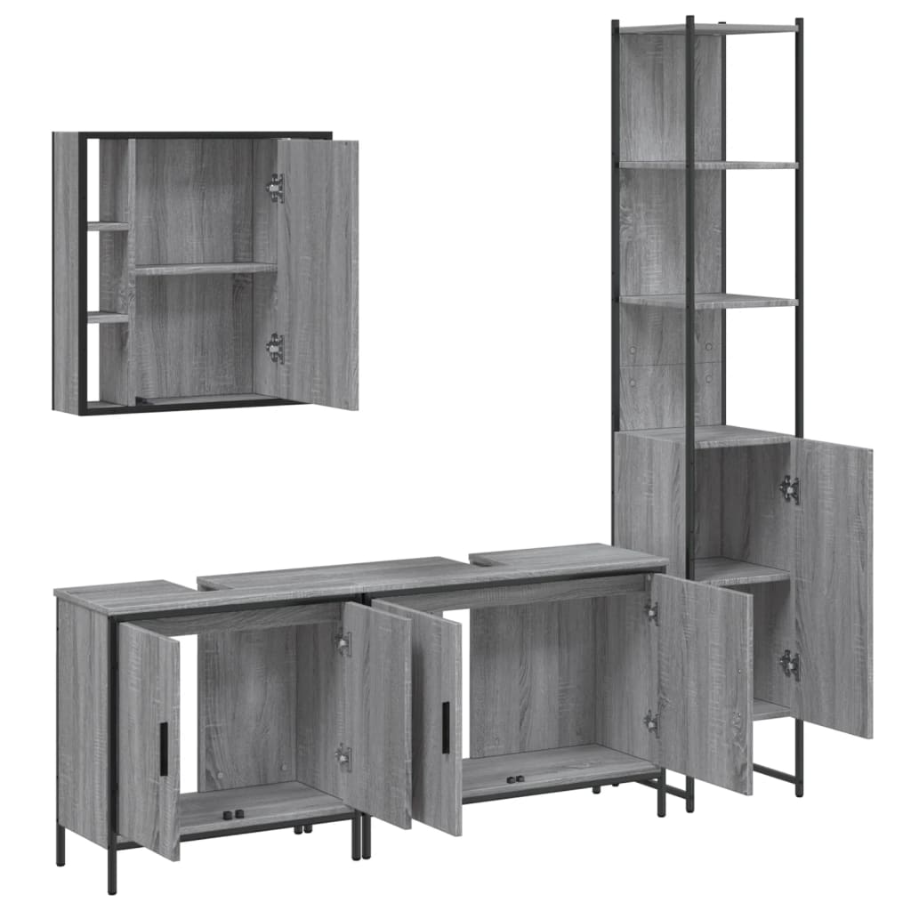 vidaXL 4 Piece Bathroom Cabinet Set Grey Sonoma Engineered Wood 5