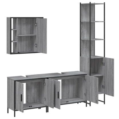 vidaXL 4 Piece Bathroom Cabinet Set Grey Sonoma Engineered Wood 5