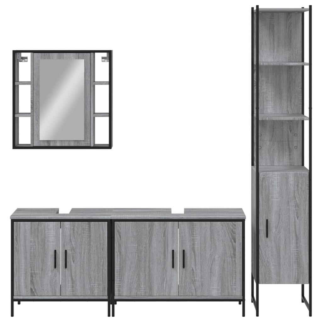vidaXL 4 Piece Bathroom Cabinet Set Grey Sonoma Engineered Wood 6