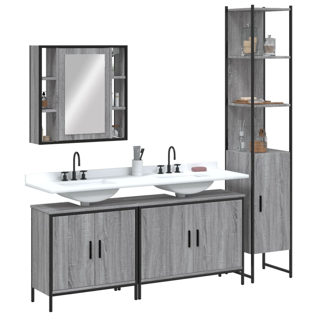 vidaXL 4 Piece Bathroom Cabinet Set Grey Sonoma Engineered Wood 1