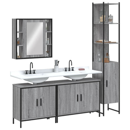 4 Piece Bathroom Cabinet Set Engineered Wood Grey sonoma