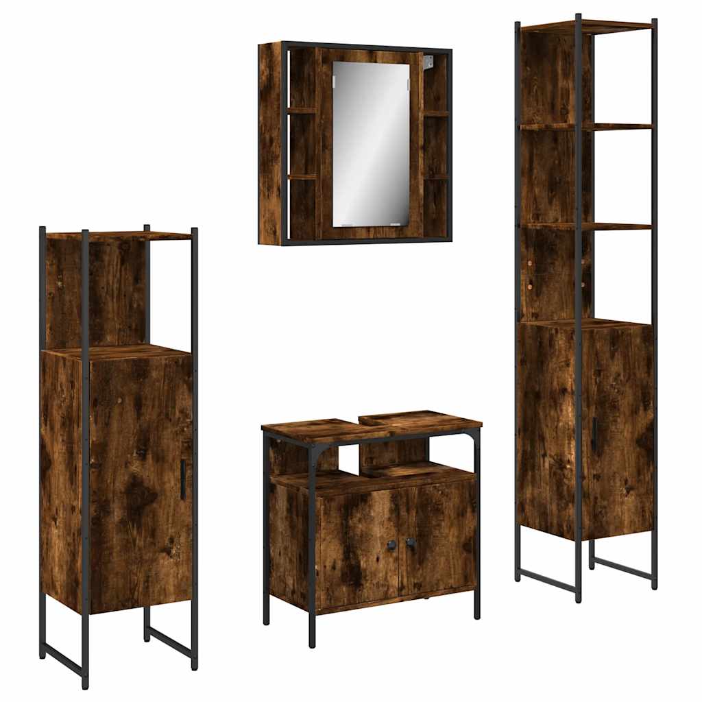 4 Piece Bathroom Cabinet Set Engineered Wood Smoked oak