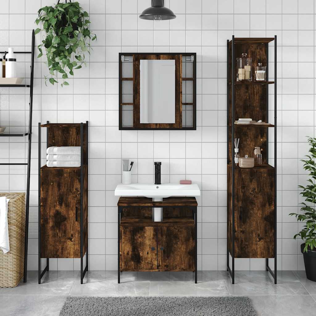 vidaXL 4 Piece Bathroom Cabinet Set Smoked Oak Engineered Wood 3