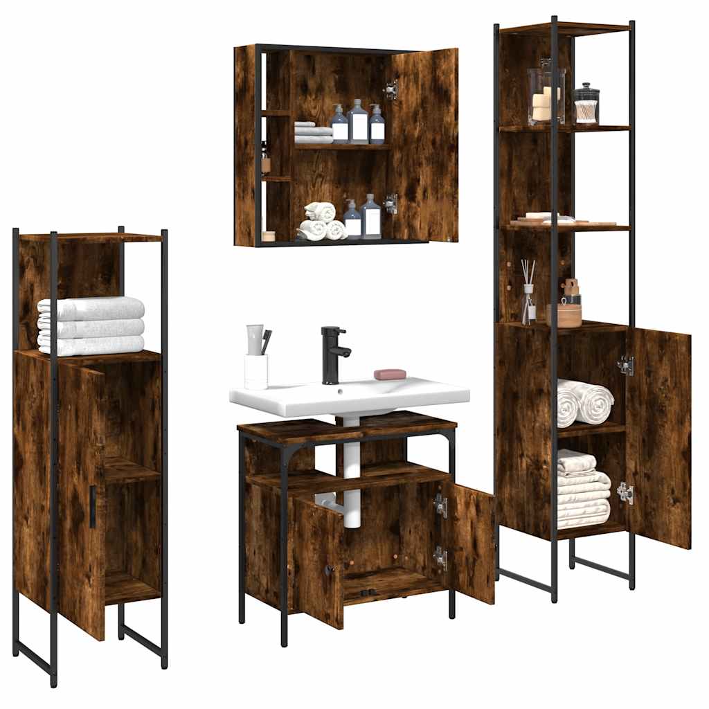 vidaXL 4 Piece Bathroom Cabinet Set Smoked Oak Engineered Wood 4