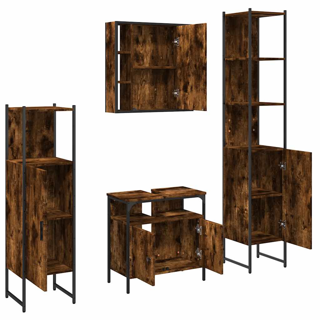 vidaXL 4 Piece Bathroom Cabinet Set Smoked Oak Engineered Wood 5