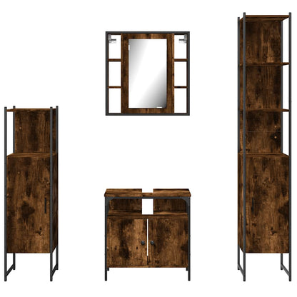 vidaXL 4 Piece Bathroom Cabinet Set Smoked Oak Engineered Wood 6