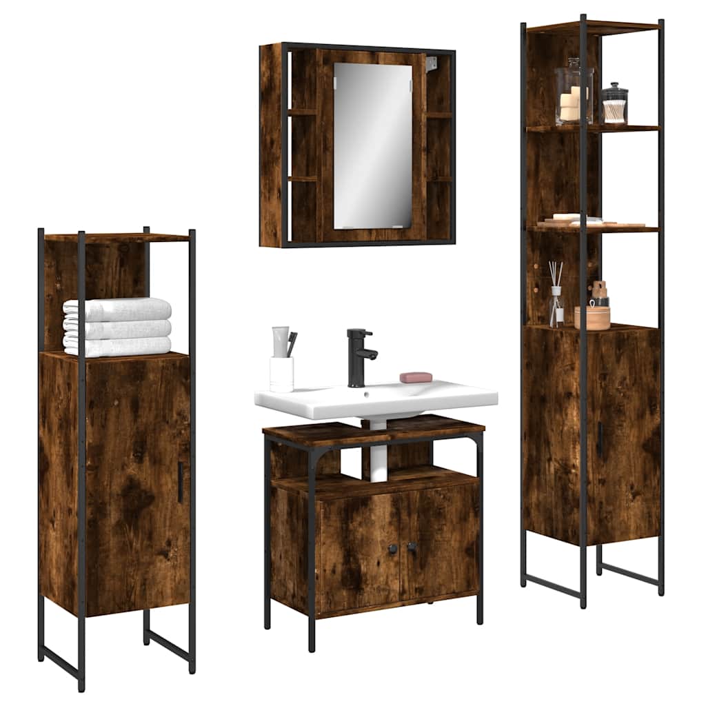 vidaXL 4 Piece Bathroom Cabinet Set Smoked Oak Engineered Wood 1