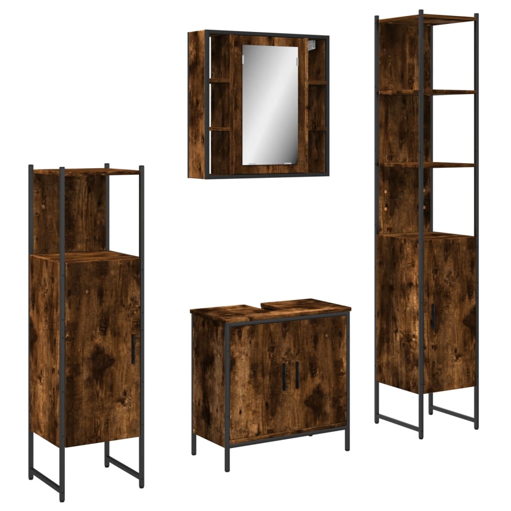 4 Piece Bathroom Cabinet Set Engineered Wood Smoked oak