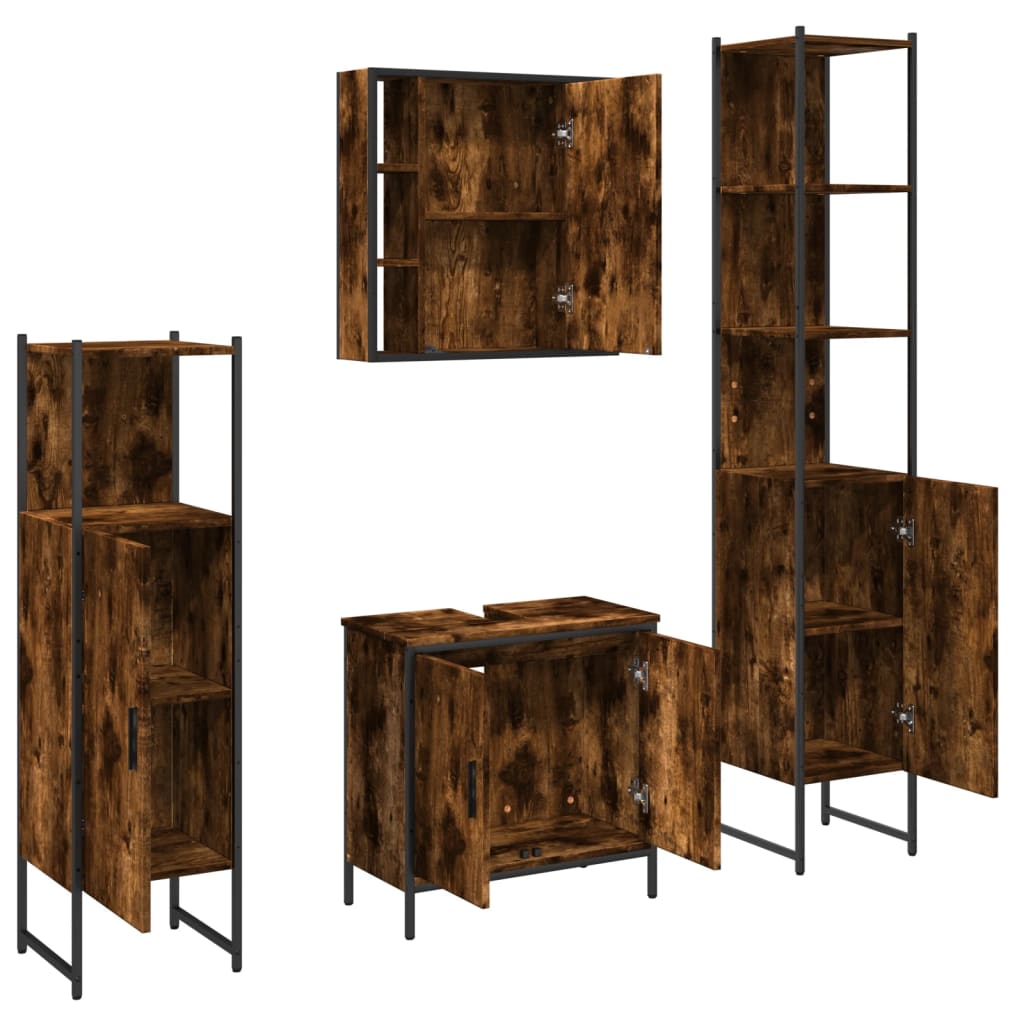 vidaXL 4 Piece Bathroom Cabinet Set Smoked Oak Engineered Wood 5