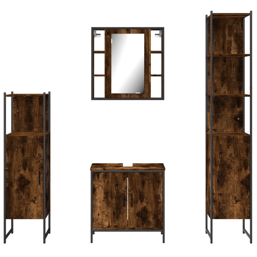 vidaXL 4 Piece Bathroom Cabinet Set Smoked Oak Engineered Wood 6