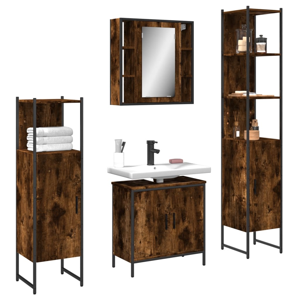 vidaXL 4 Piece Bathroom Cabinet Set Smoked Oak Engineered Wood 1