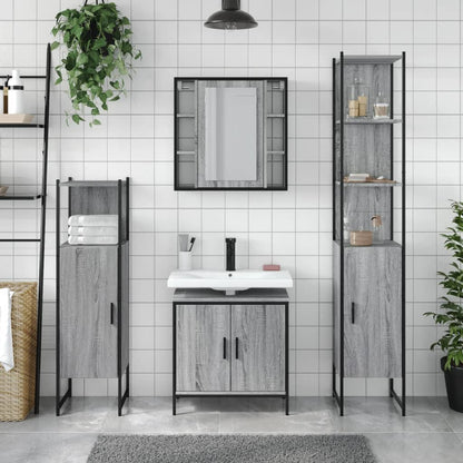 4 Piece Bathroom Cabinet Set Engineered Wood Grey sonoma