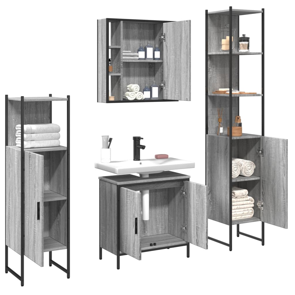 vidaXL 4 Piece Bathroom Cabinet Set Grey Sonoma Engineered Wood 4