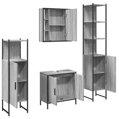 vidaXL 4 Piece Bathroom Cabinet Set Grey Sonoma Engineered Wood 5