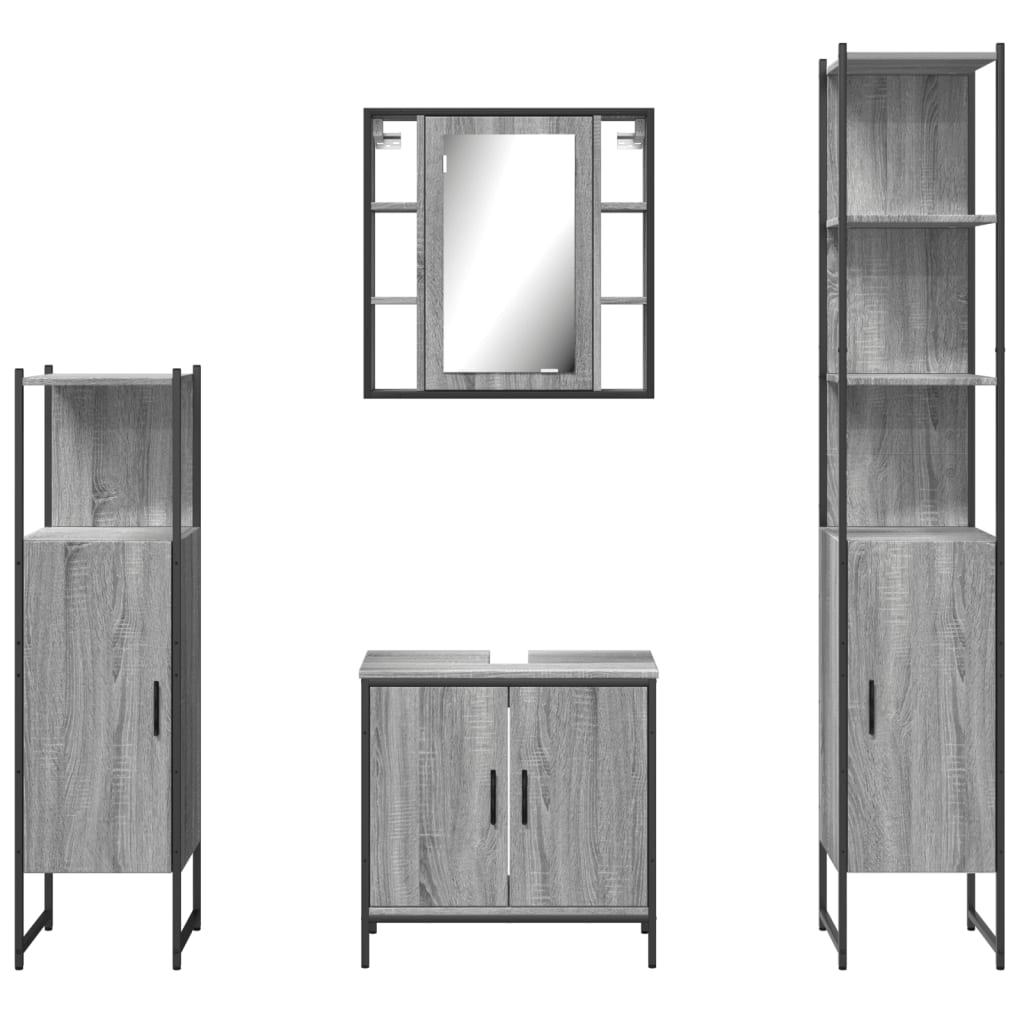 vidaXL 4 Piece Bathroom Cabinet Set Grey Sonoma Engineered Wood 6