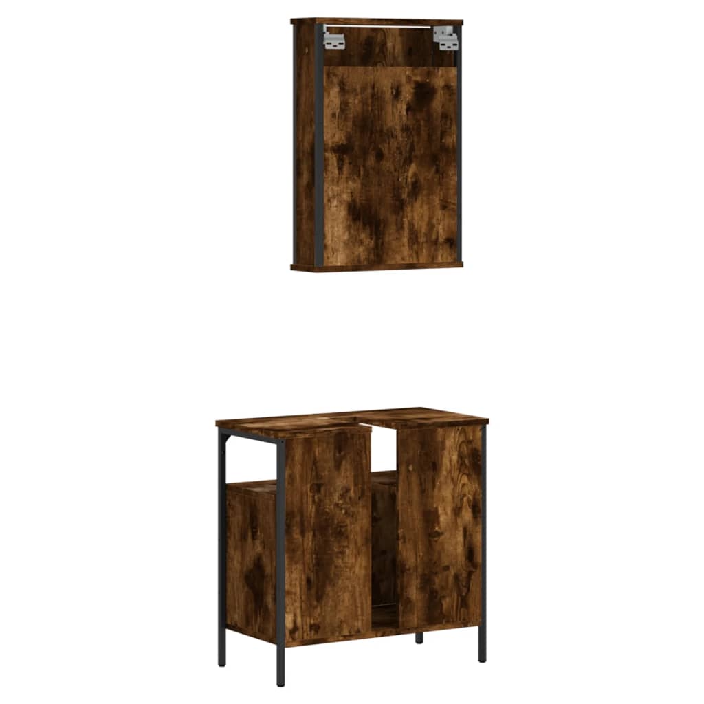 2 Piece Bathroom Furniture Set Engineered Wood Smoked oak