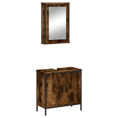 2 Piece Bathroom Furniture Set Engineered Wood Smoked oak