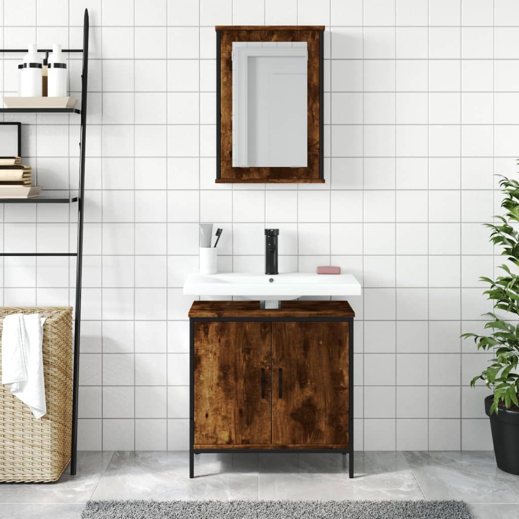 2 Piece Bathroom Furniture Set Engineered Wood Smoked oak