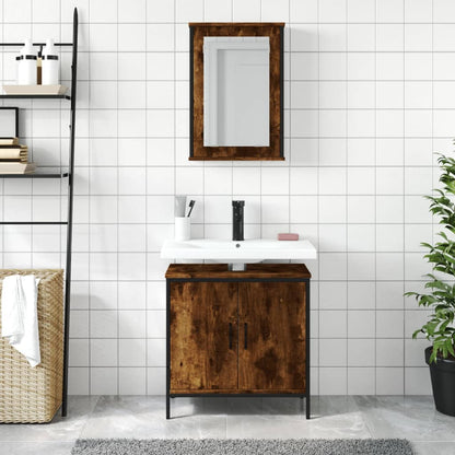 2 Piece Bathroom Furniture Set Engineered Wood Smoked oak