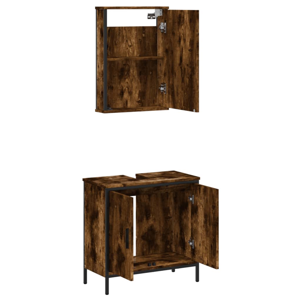 2 Piece Bathroom Furniture Set Engineered Wood Smoked oak