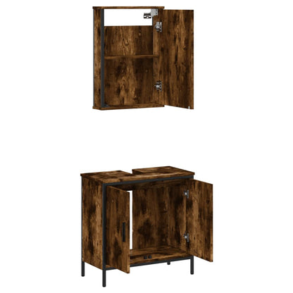 2 Piece Bathroom Furniture Set Engineered Wood Smoked oak