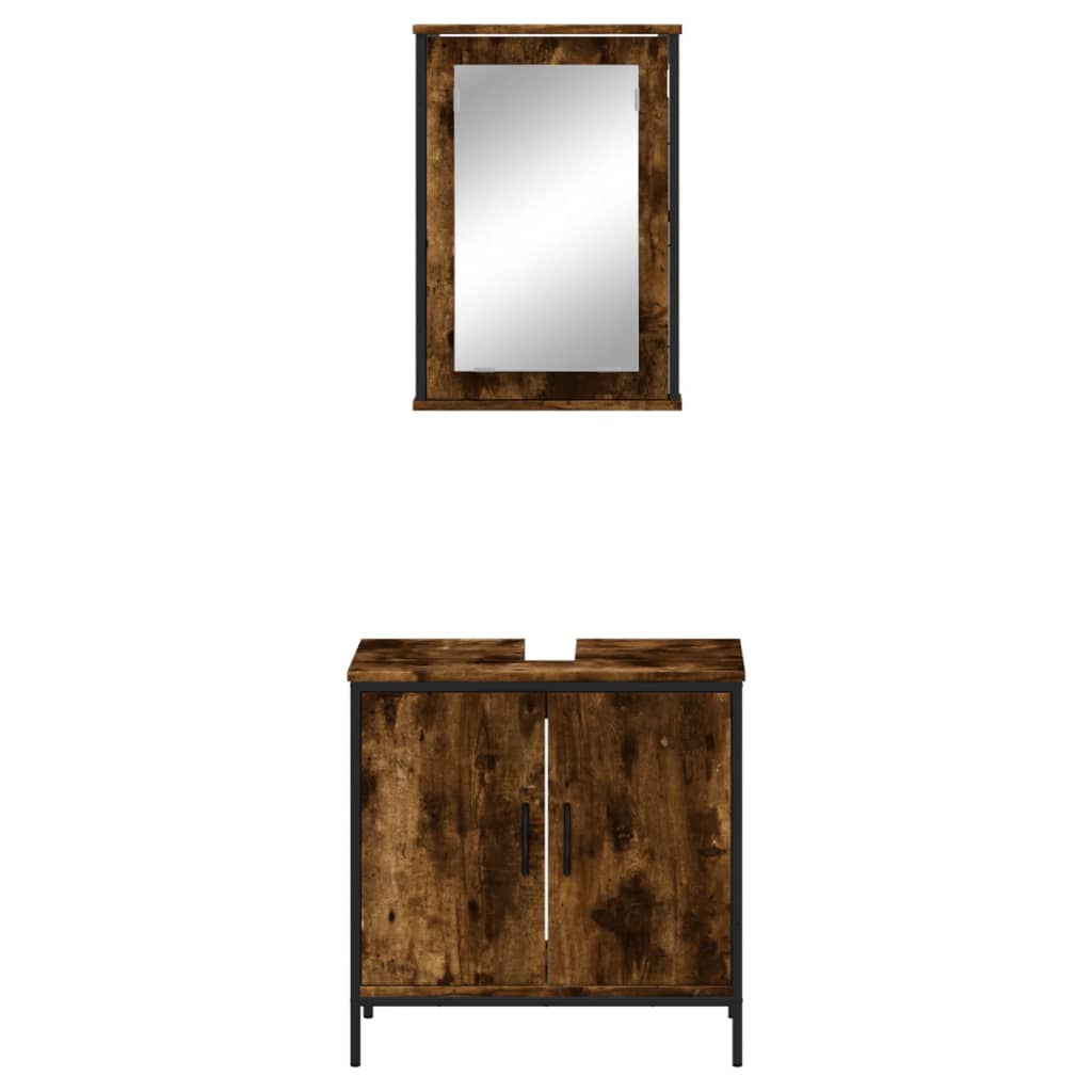2 Piece Bathroom Furniture Set Engineered Wood Smoked oak