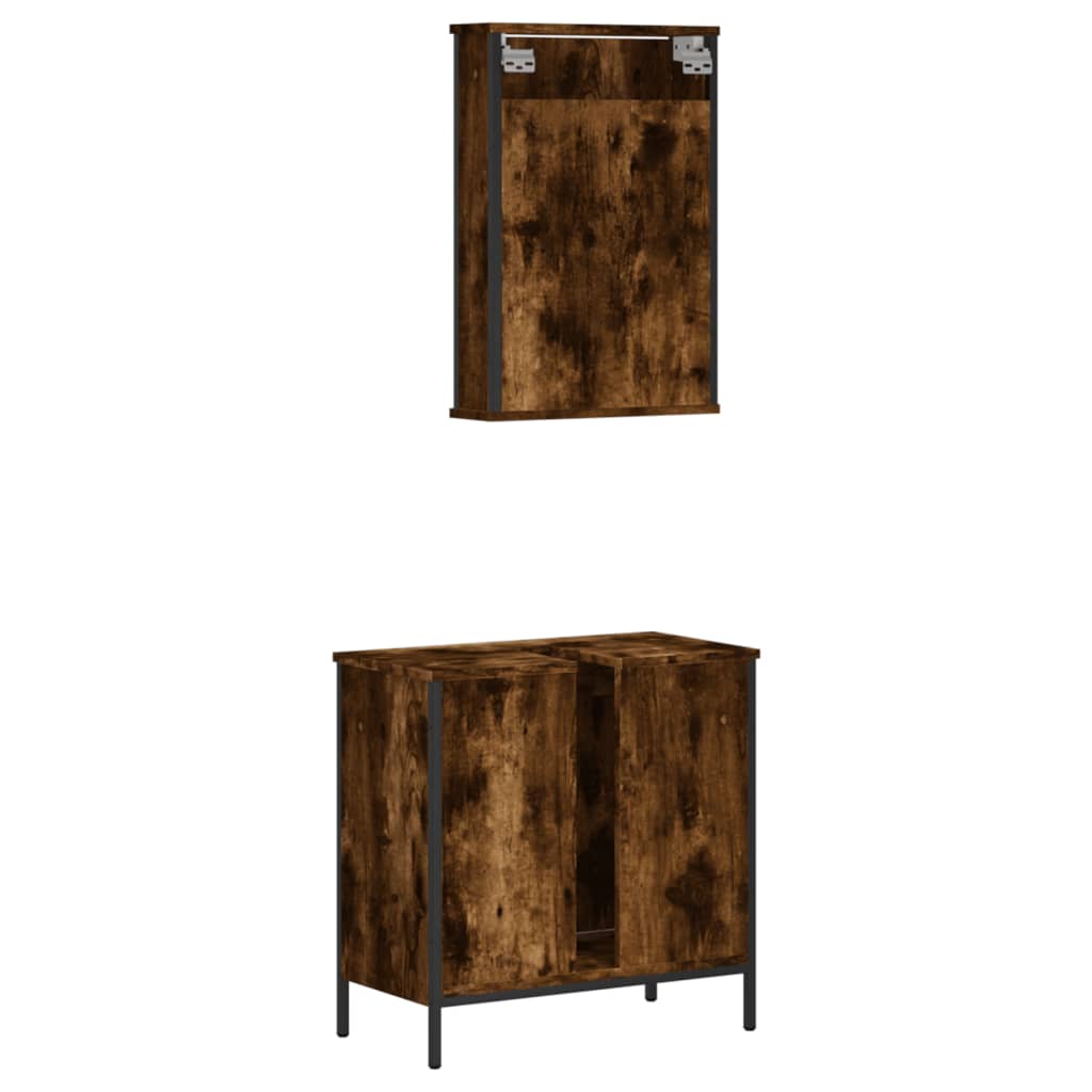 2 Piece Bathroom Furniture Set Engineered Wood Smoked oak