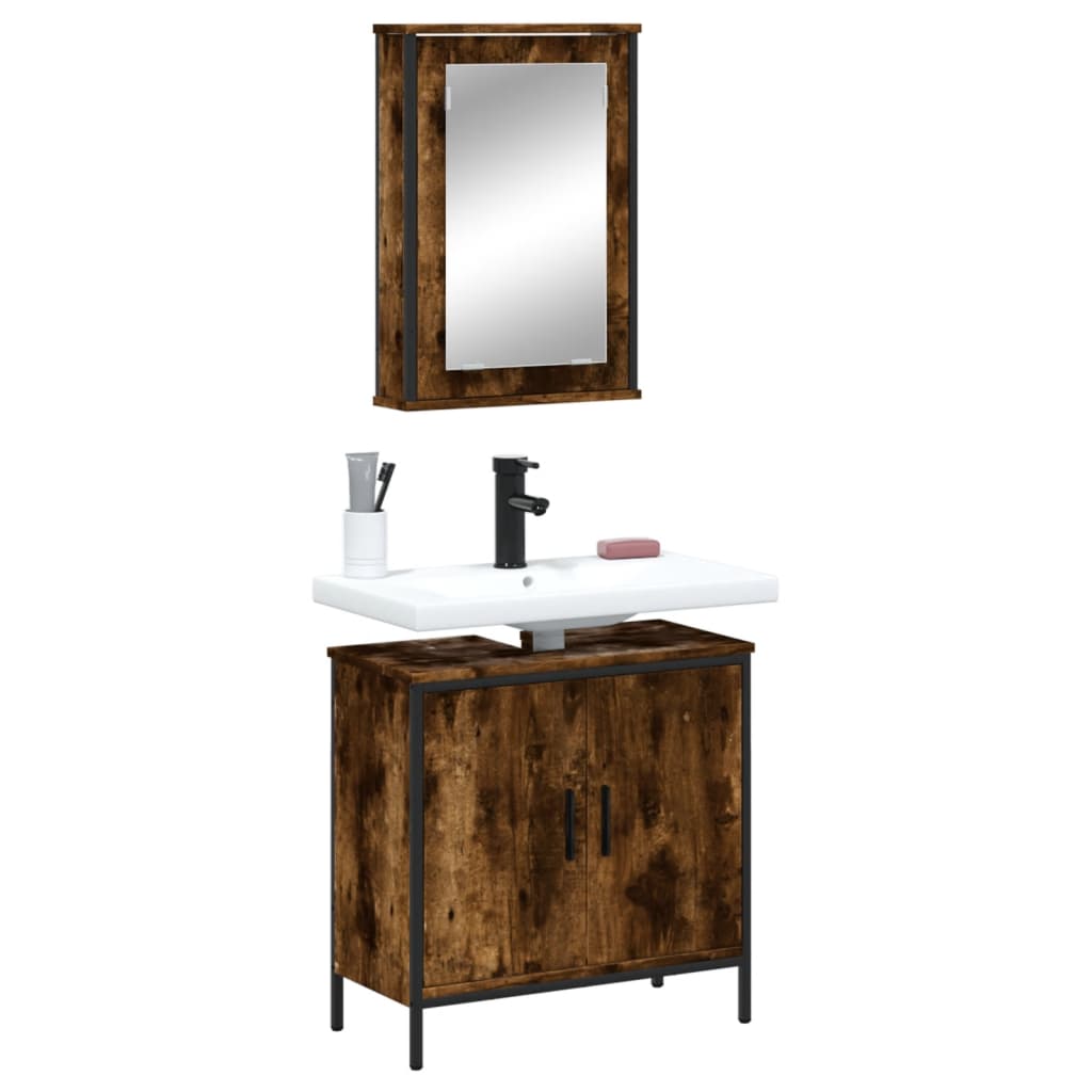 2 Piece Bathroom Furniture Set Engineered Wood Smoked oak