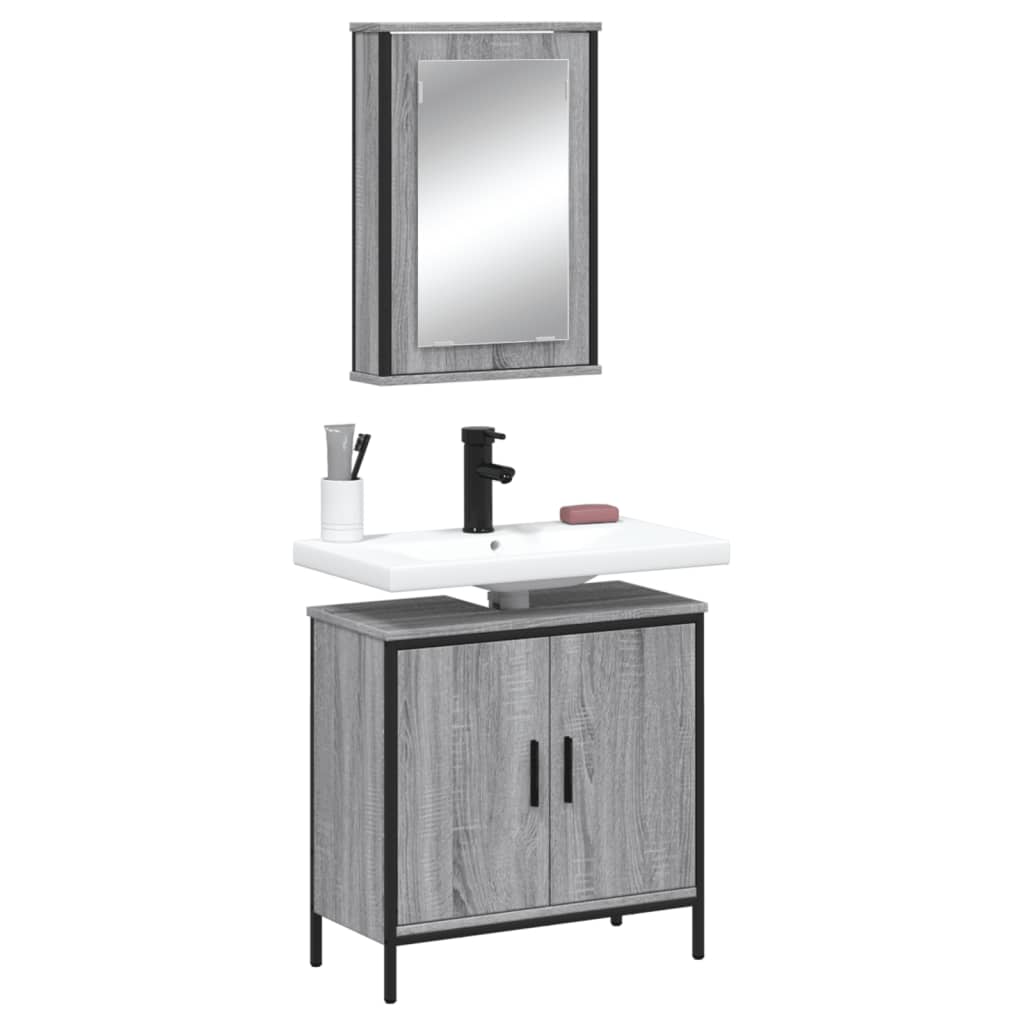 2 Piece Bathroom Furniture Set Engineered Wood Grey sonoma