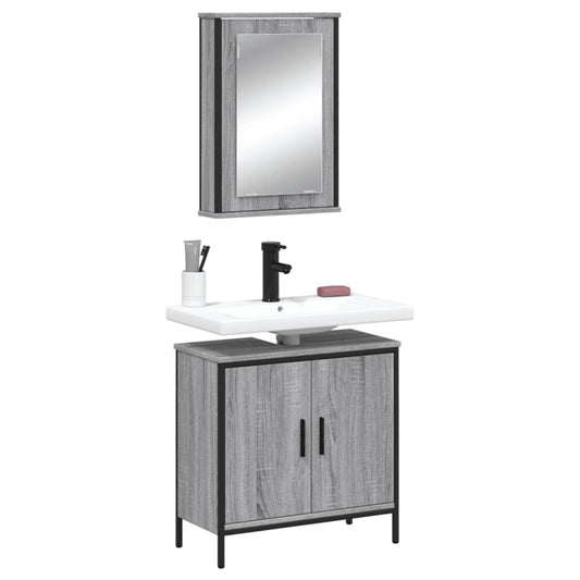 2 Piece Bathroom Furniture Set Engineered Wood Grey sonoma