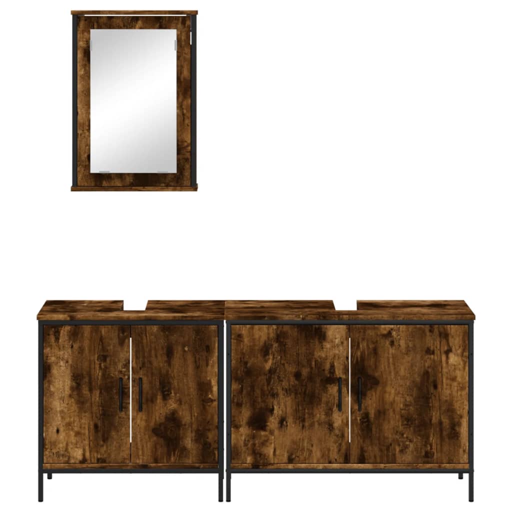 3 Piece Bathroom Furniture Set Engineered Wood Smoked oak