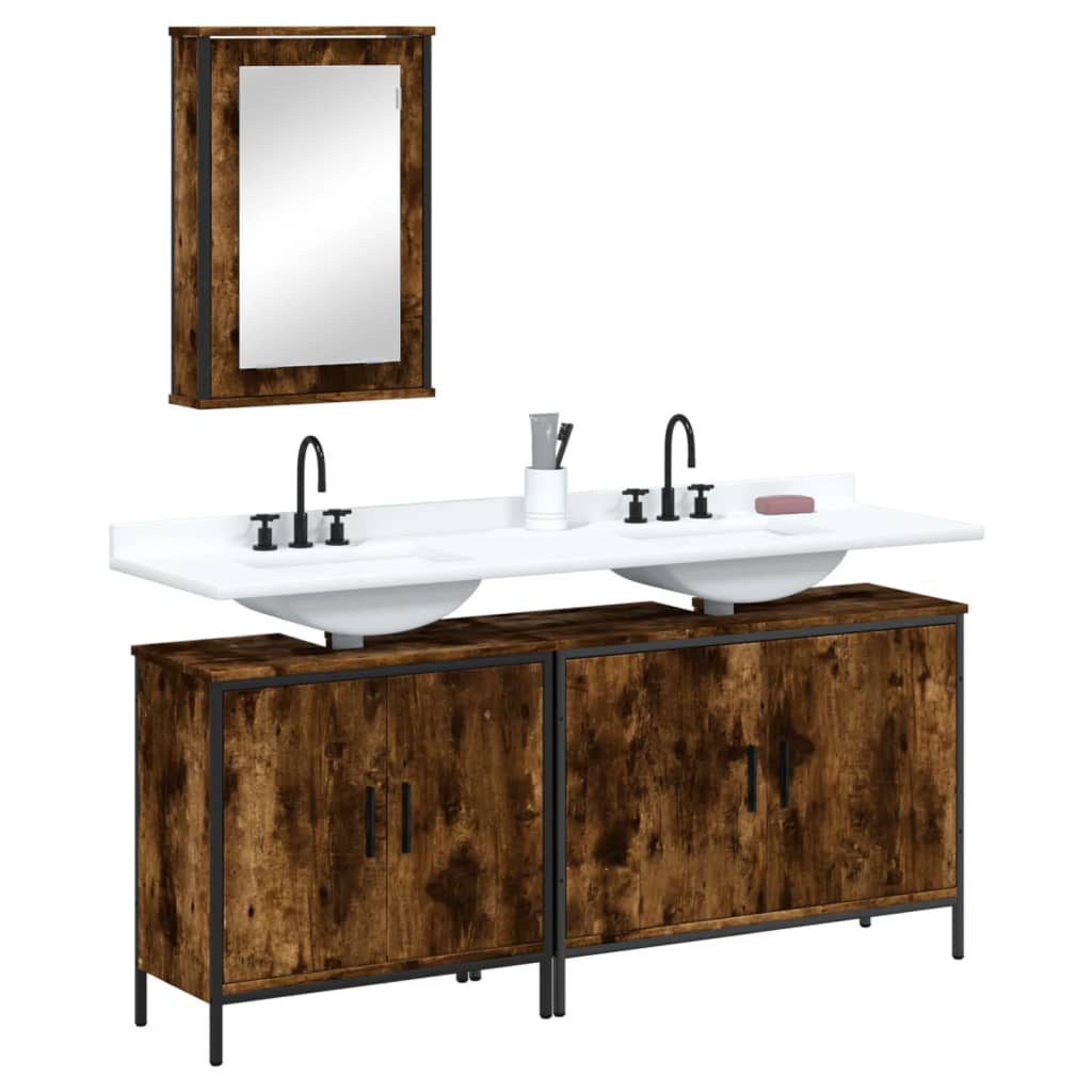 3 Piece Bathroom Furniture Set Engineered Wood Smoked oak