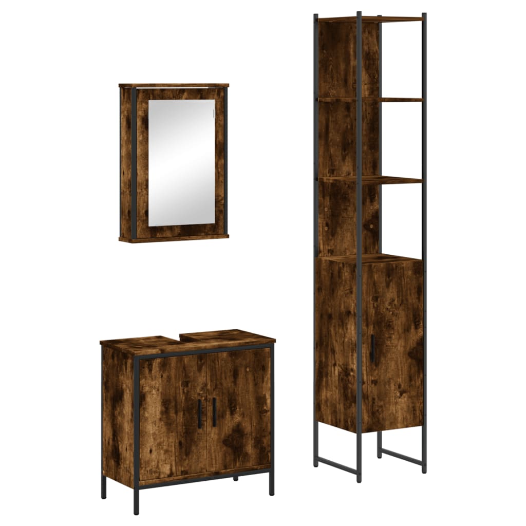 3 Piece Bathroom Furniture Set Engineered Wood Smoked oak