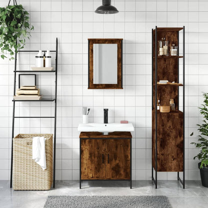 3 Piece Bathroom Furniture Set Engineered Wood Smoked oak