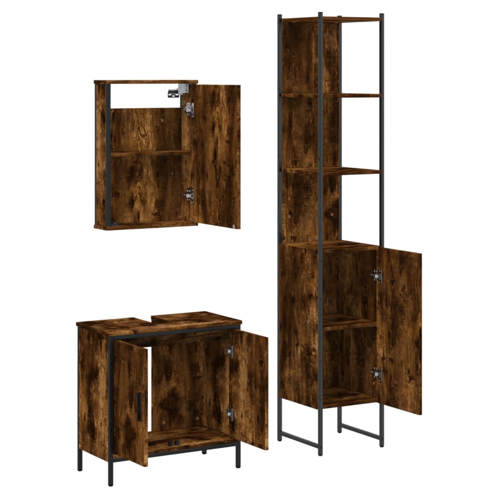 3 Piece Bathroom Furniture Set Engineered Wood Smoked oak