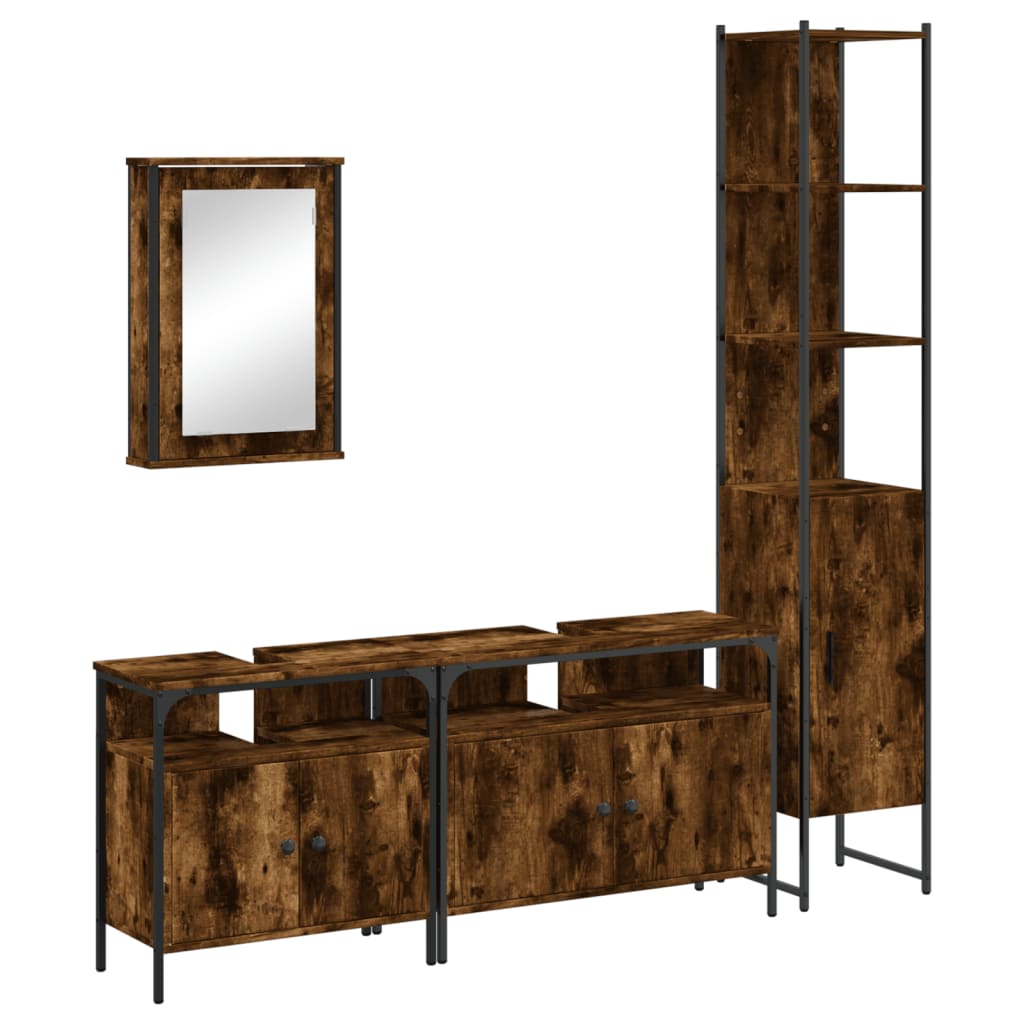 vidaXL 4 Piece Bathroom Furniture Set Smoked Oak Engineered Wood 2