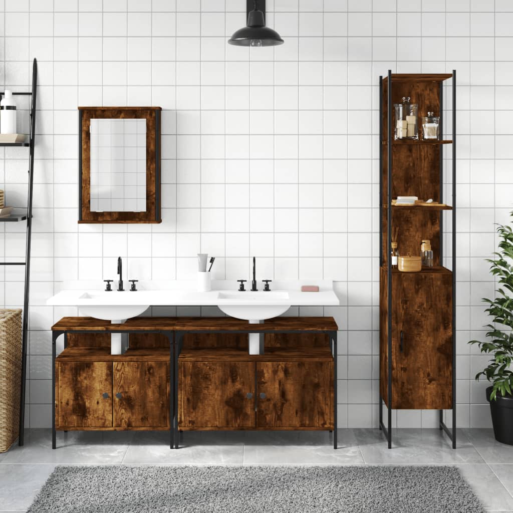 vidaXL 4 Piece Bathroom Furniture Set Smoked Oak Engineered Wood 3
