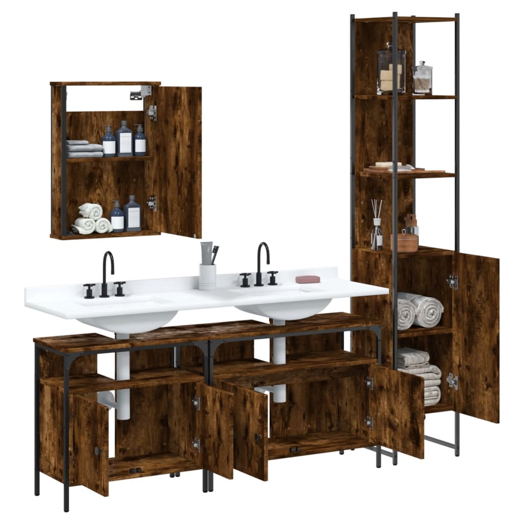 vidaXL 4 Piece Bathroom Furniture Set Smoked Oak Engineered Wood 4
