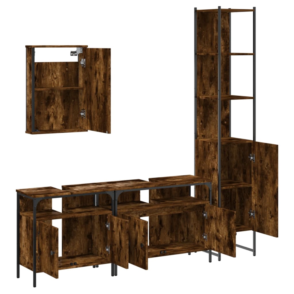 vidaXL 4 Piece Bathroom Furniture Set Smoked Oak Engineered Wood 5