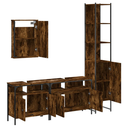 vidaXL 4 Piece Bathroom Furniture Set Smoked Oak Engineered Wood 5