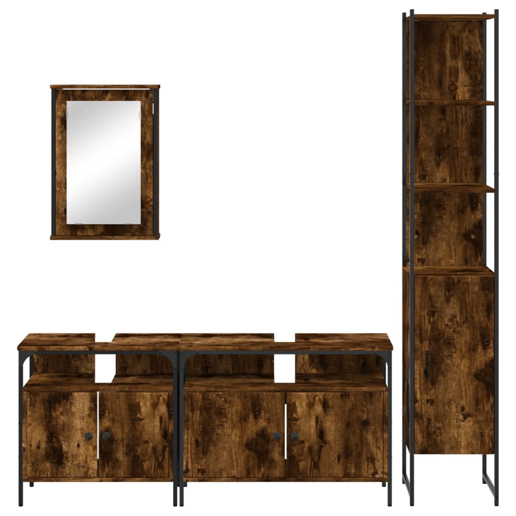 vidaXL 4 Piece Bathroom Furniture Set Smoked Oak Engineered Wood 6