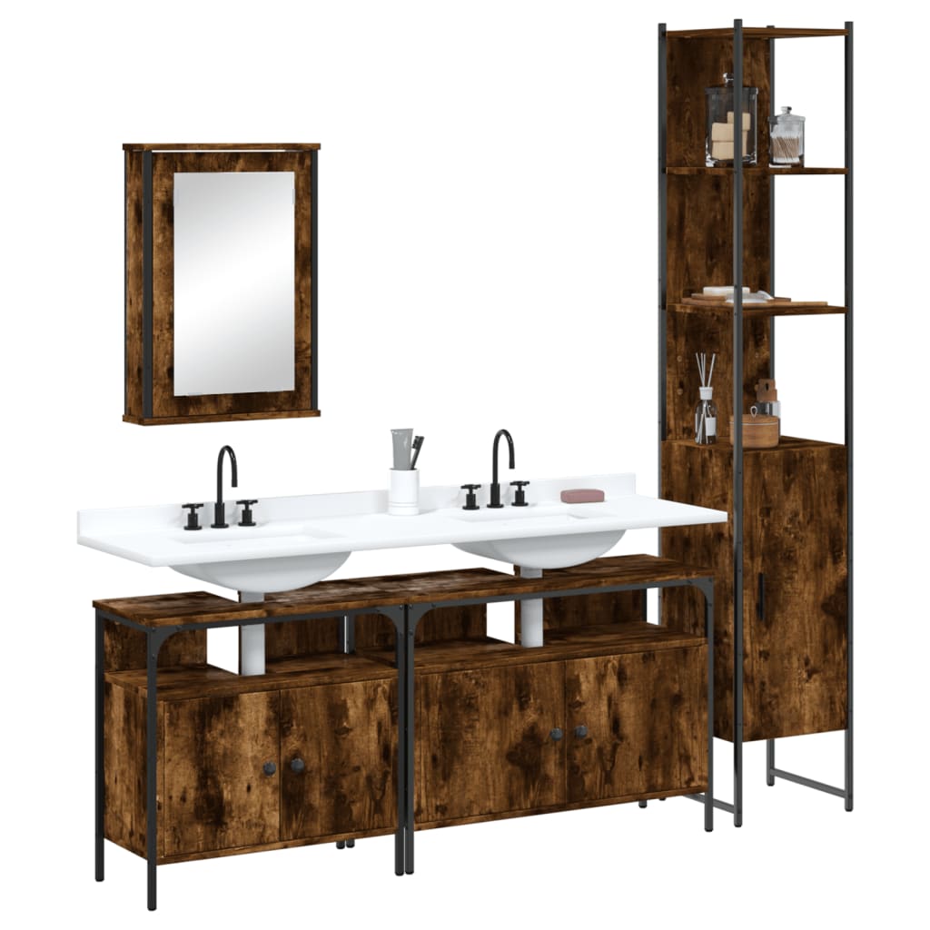 vidaXL 4 Piece Bathroom Furniture Set Smoked Oak Engineered Wood 1