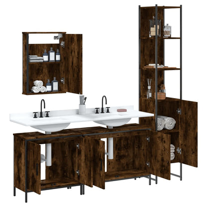 vidaXL 4 Piece Bathroom Furniture Set Smoked Oak Engineered Wood 4