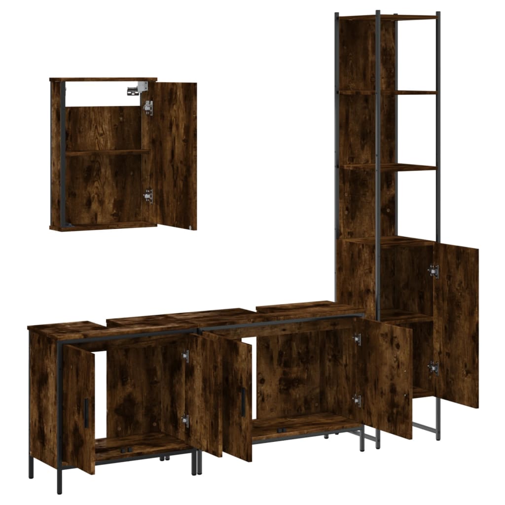 vidaXL 4 Piece Bathroom Furniture Set Smoked Oak Engineered Wood 5