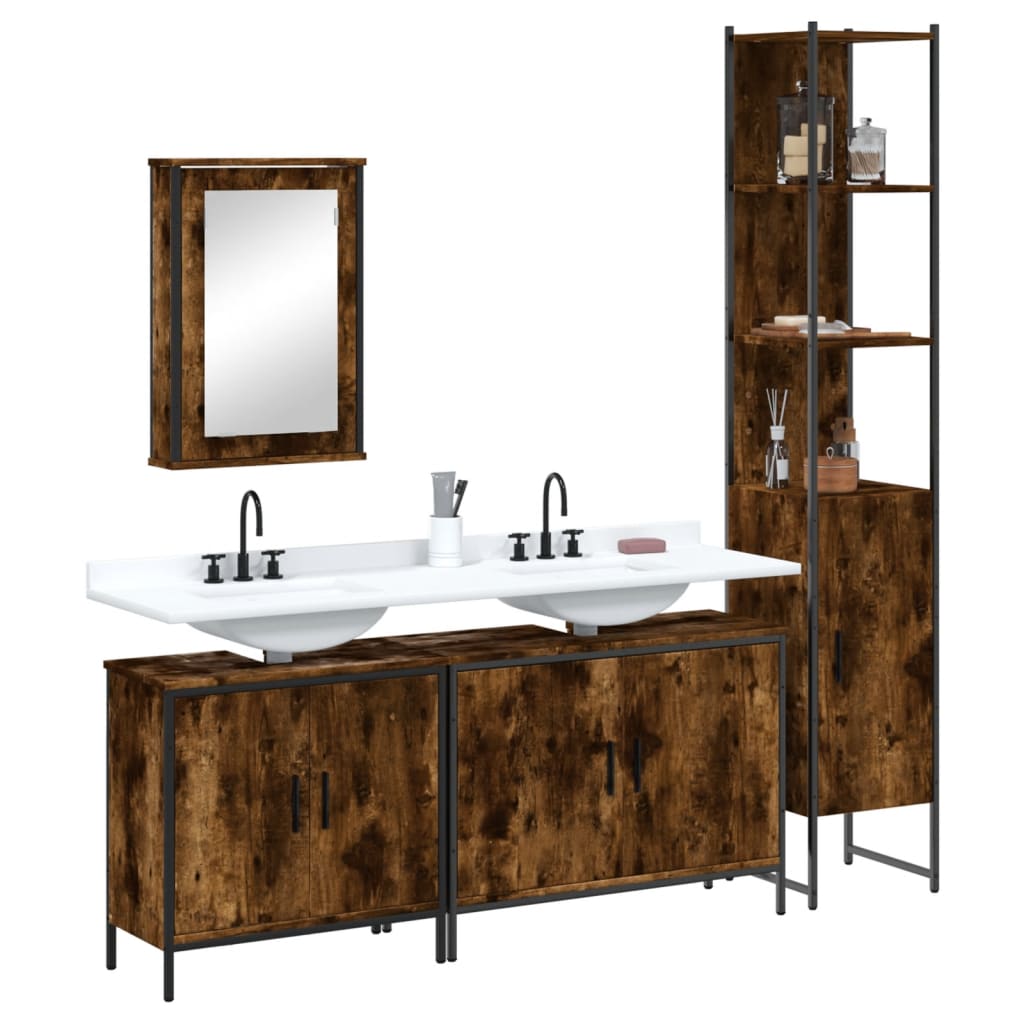 vidaXL 4 Piece Bathroom Furniture Set Smoked Oak Engineered Wood 1