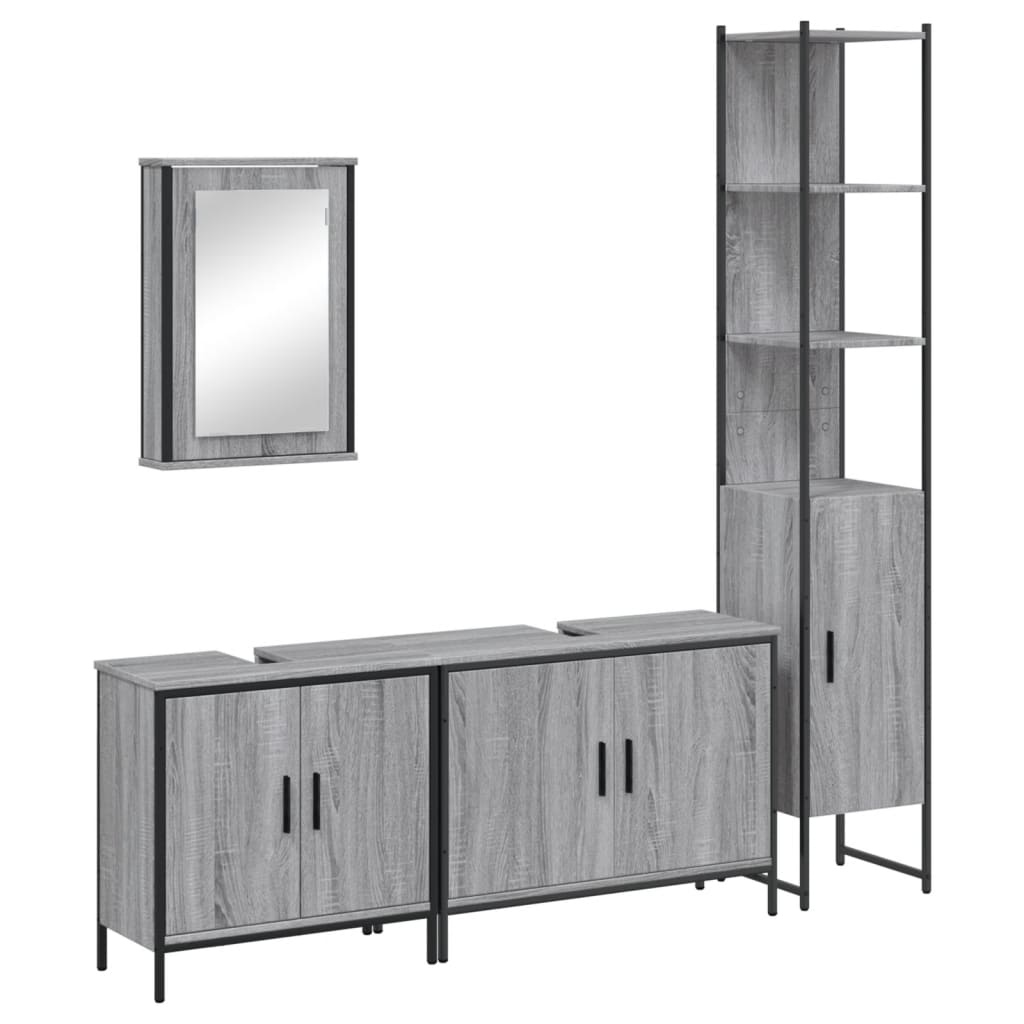 vidaXL 4 Piece Bathroom Furniture Set Grey Sonoma Engineered Wood 2