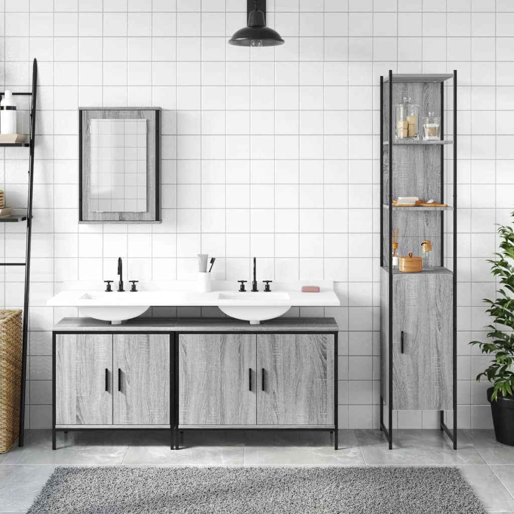 vidaXL 4 Piece Bathroom Furniture Set Grey Sonoma Engineered Wood 3