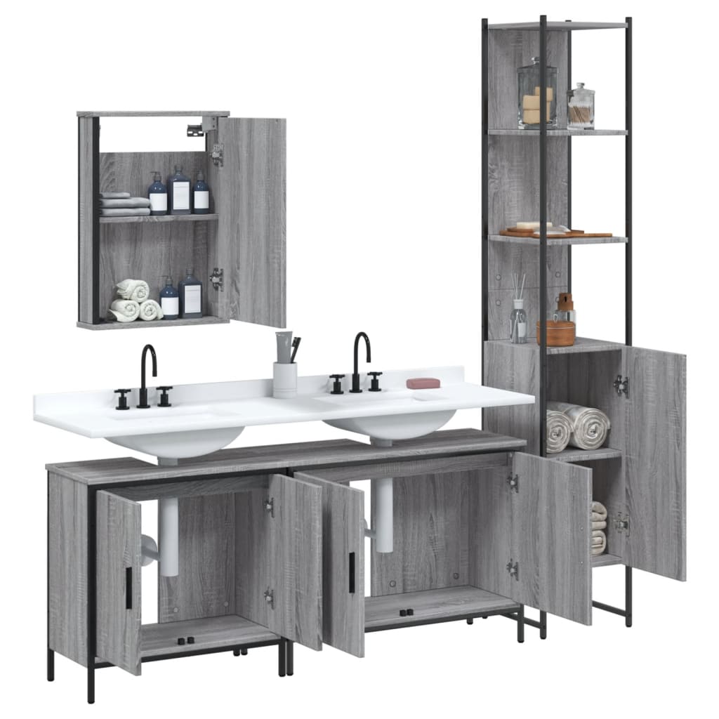 vidaXL 4 Piece Bathroom Furniture Set Grey Sonoma Engineered Wood 4