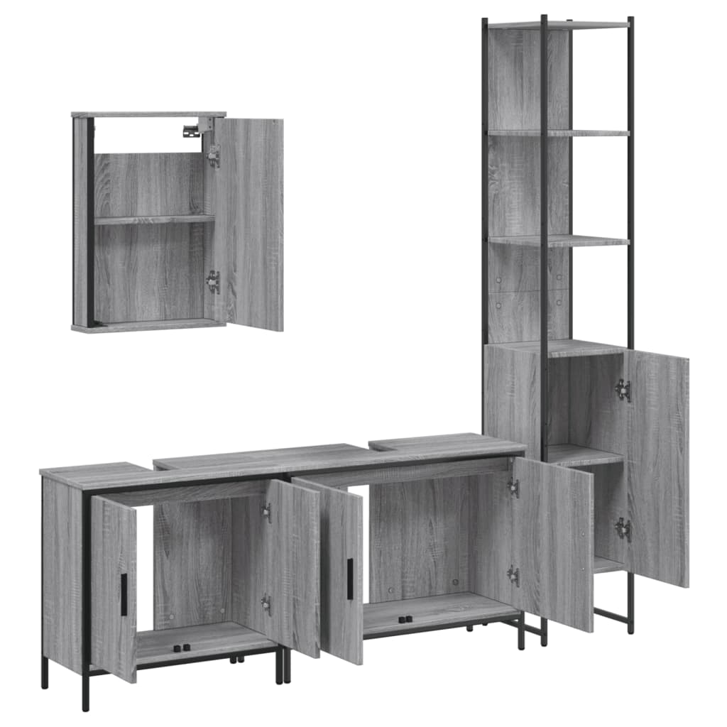 vidaXL 4 Piece Bathroom Furniture Set Grey Sonoma Engineered Wood 5